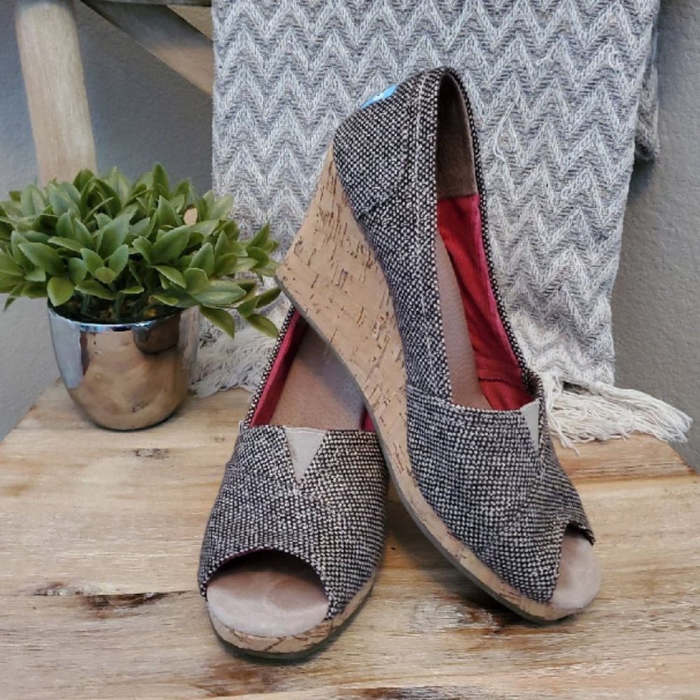Toms Tweed Wedge Cork espadrilles women's size 8M nh1199